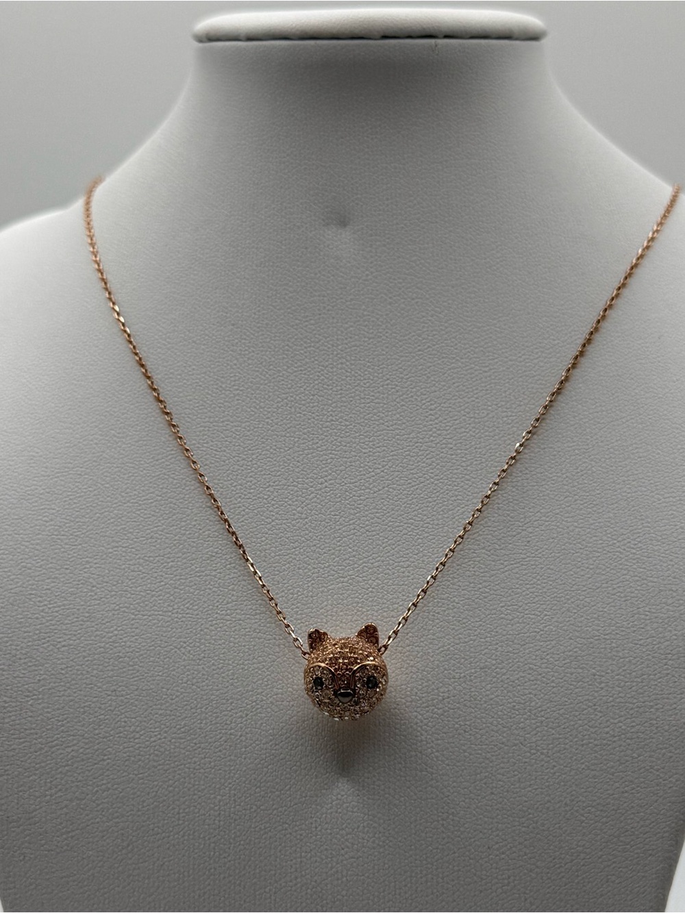 Fossil Pave’ CZ Fox Pendant Necklace, Rose Gold Tone, 16”